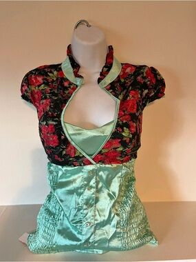 Floral Satin Chinese Style Blouse Top